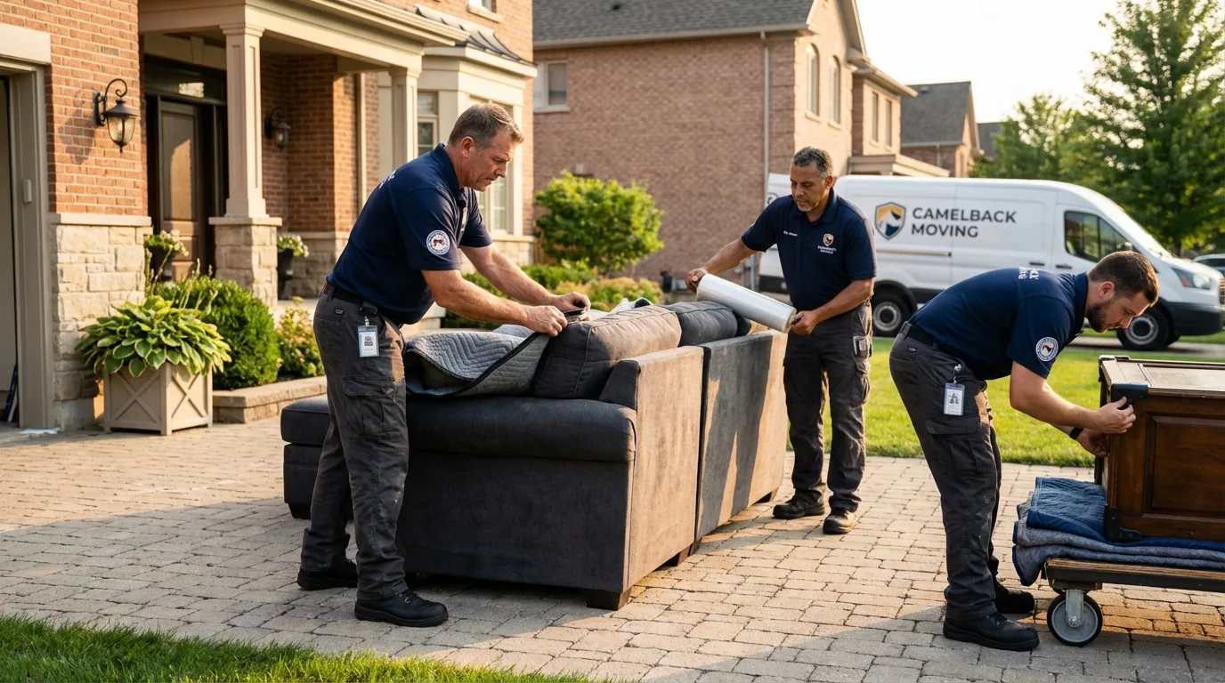 Large estate moving crew wrapping furniture in Downey, CA