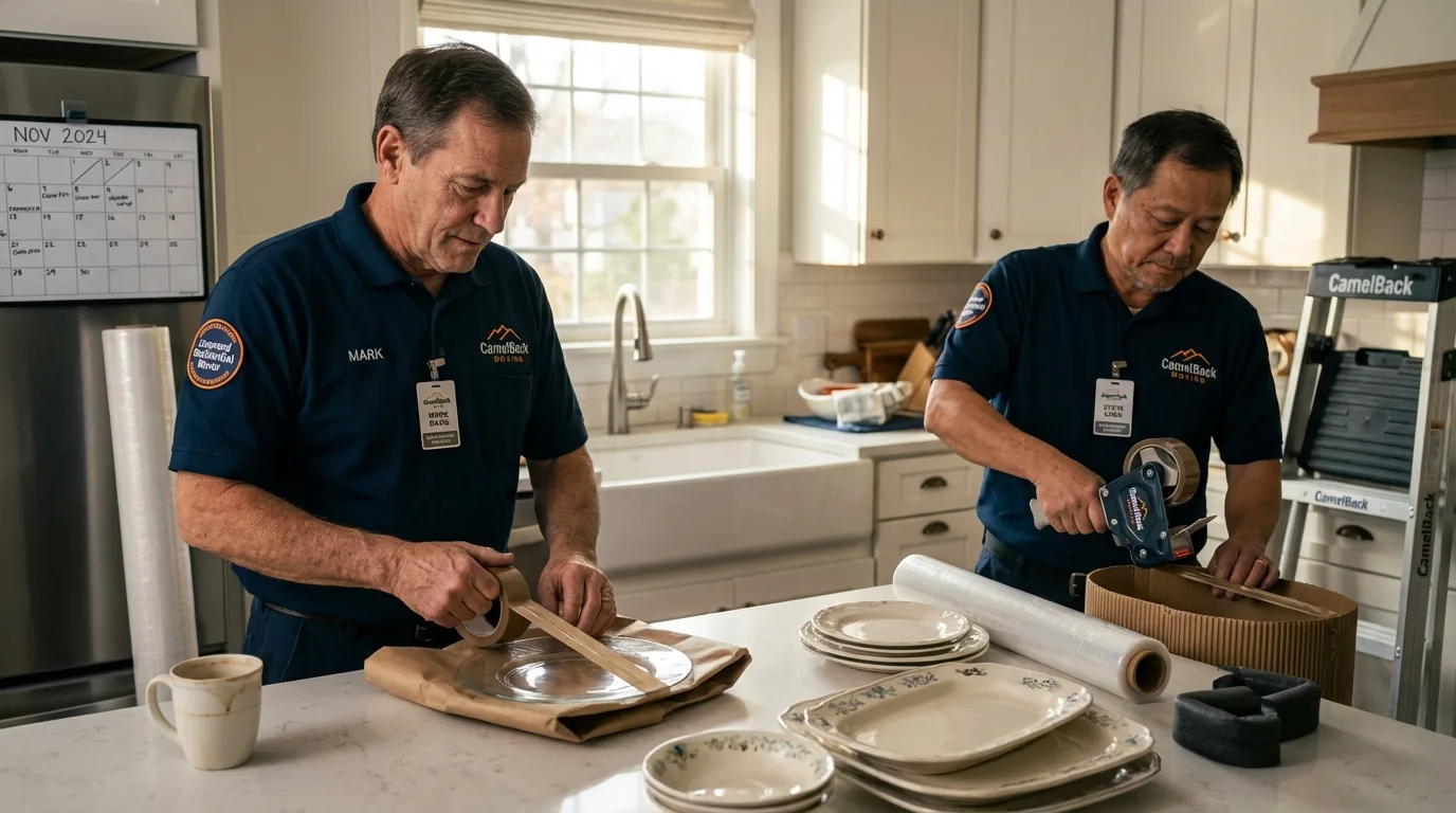 Professional crew packing kitchen dishware in Downey, CA